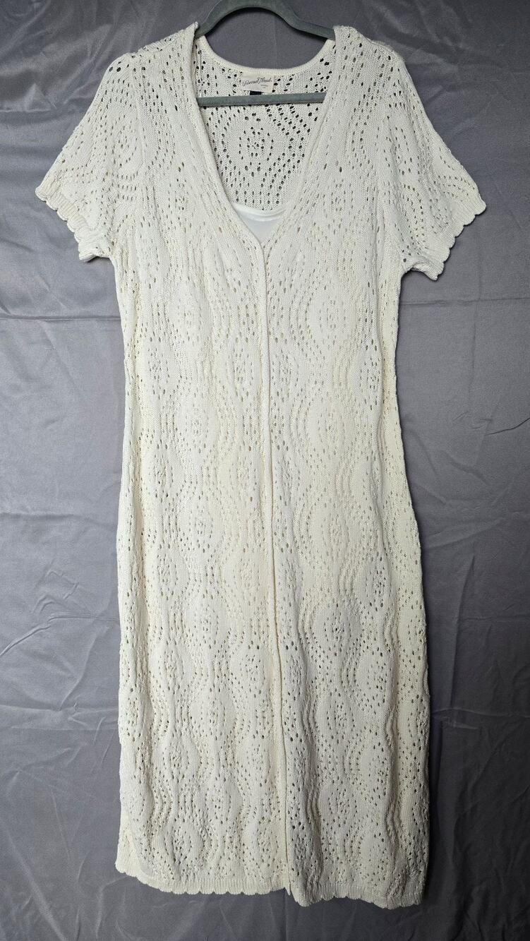Universal Thread Dress Womens XL White Crochet Sweater Short Sleeve Midi